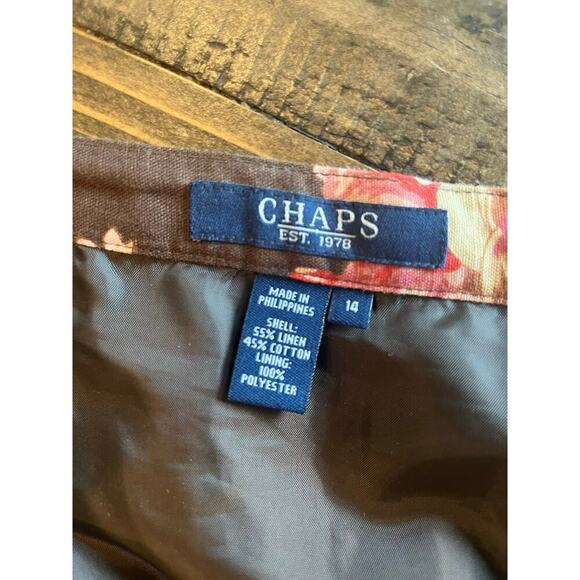 Chaps Floral Linen Cotton Skirt Midi Lined Cottagecore Flowy Peasant Prairie - Picture 2 of 7